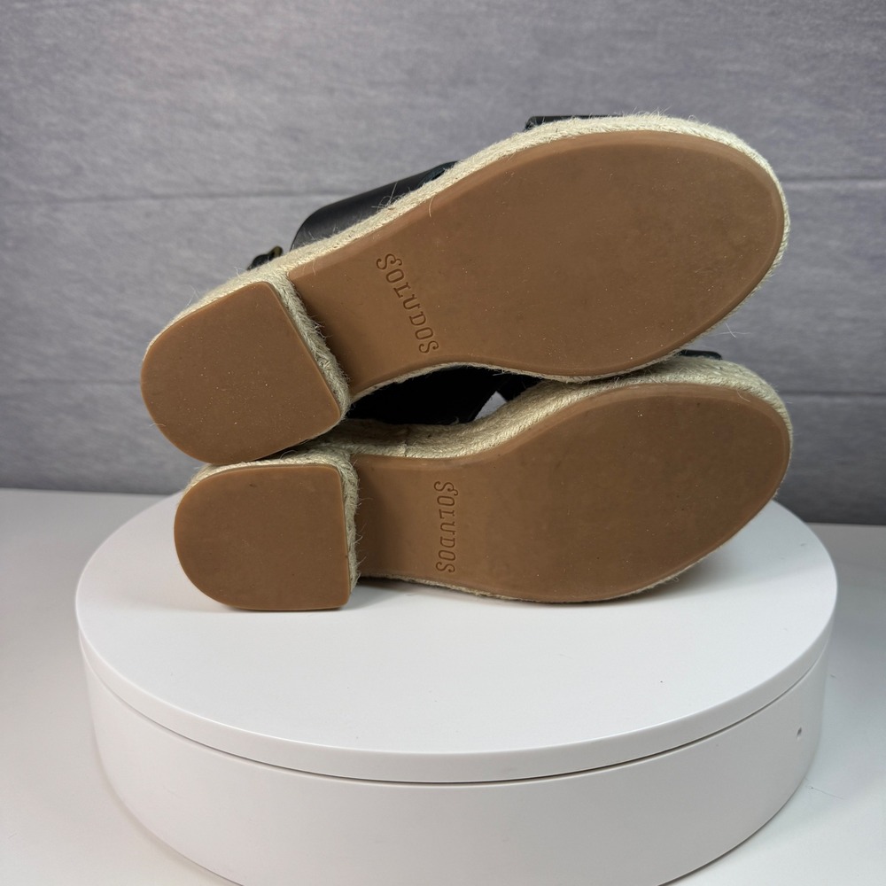 Soludos Womens Size 6 Amalfi Platform Espadrille Sandal Heels Black Leather - Picture 9 of 11